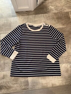 Chico's Navy & White Striped Button-Shoulder Sweatshirt